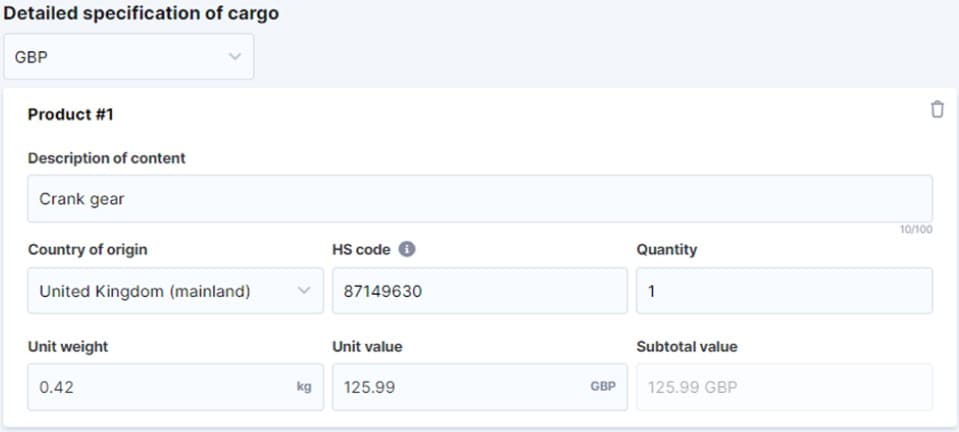 detailed cargo description