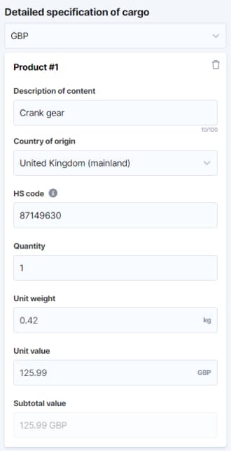 detailed cargo description