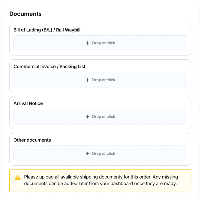 Eurosender documents upload for containers